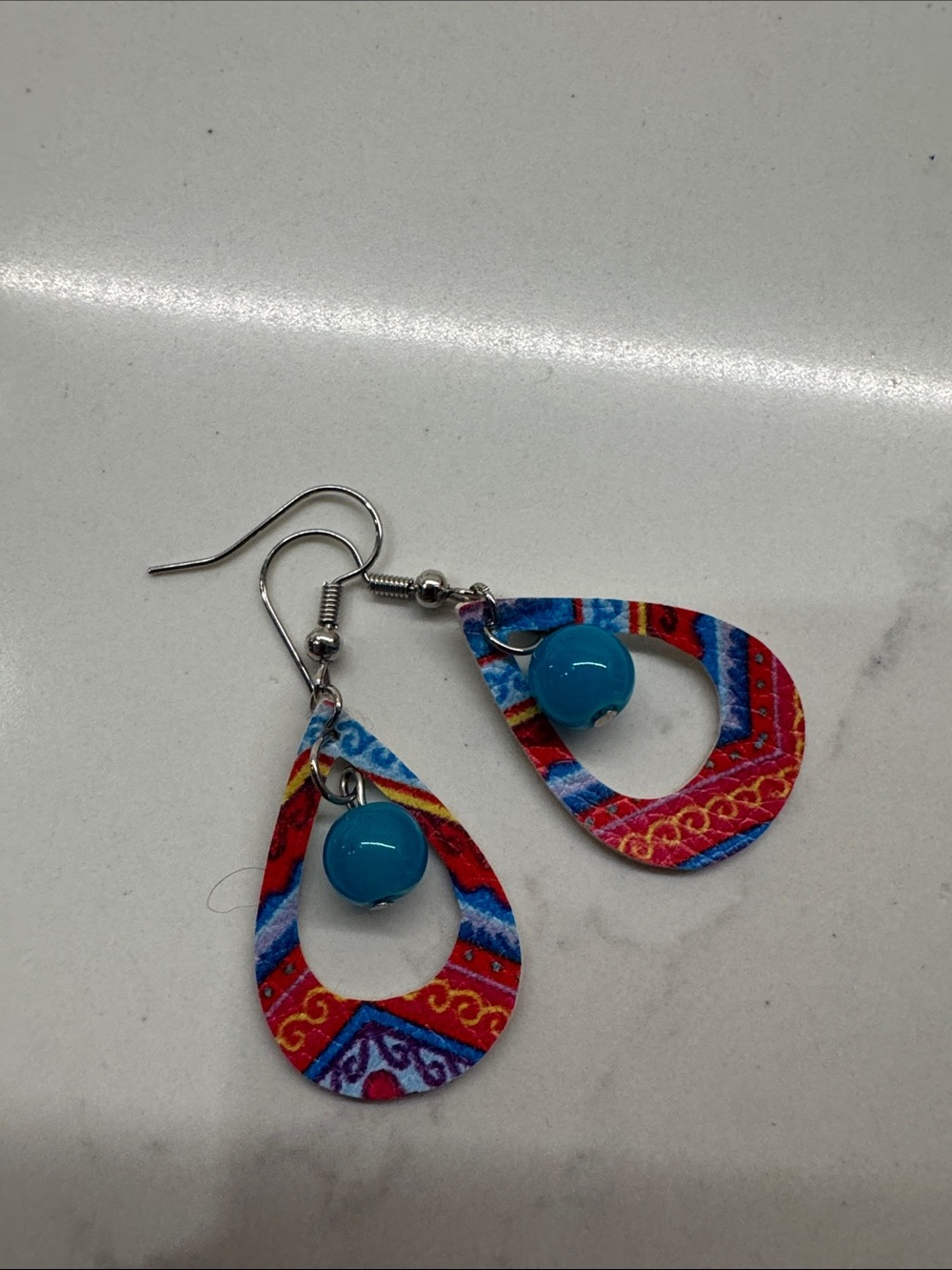 Boho Teardrop Blue Bead Dangle Earrings